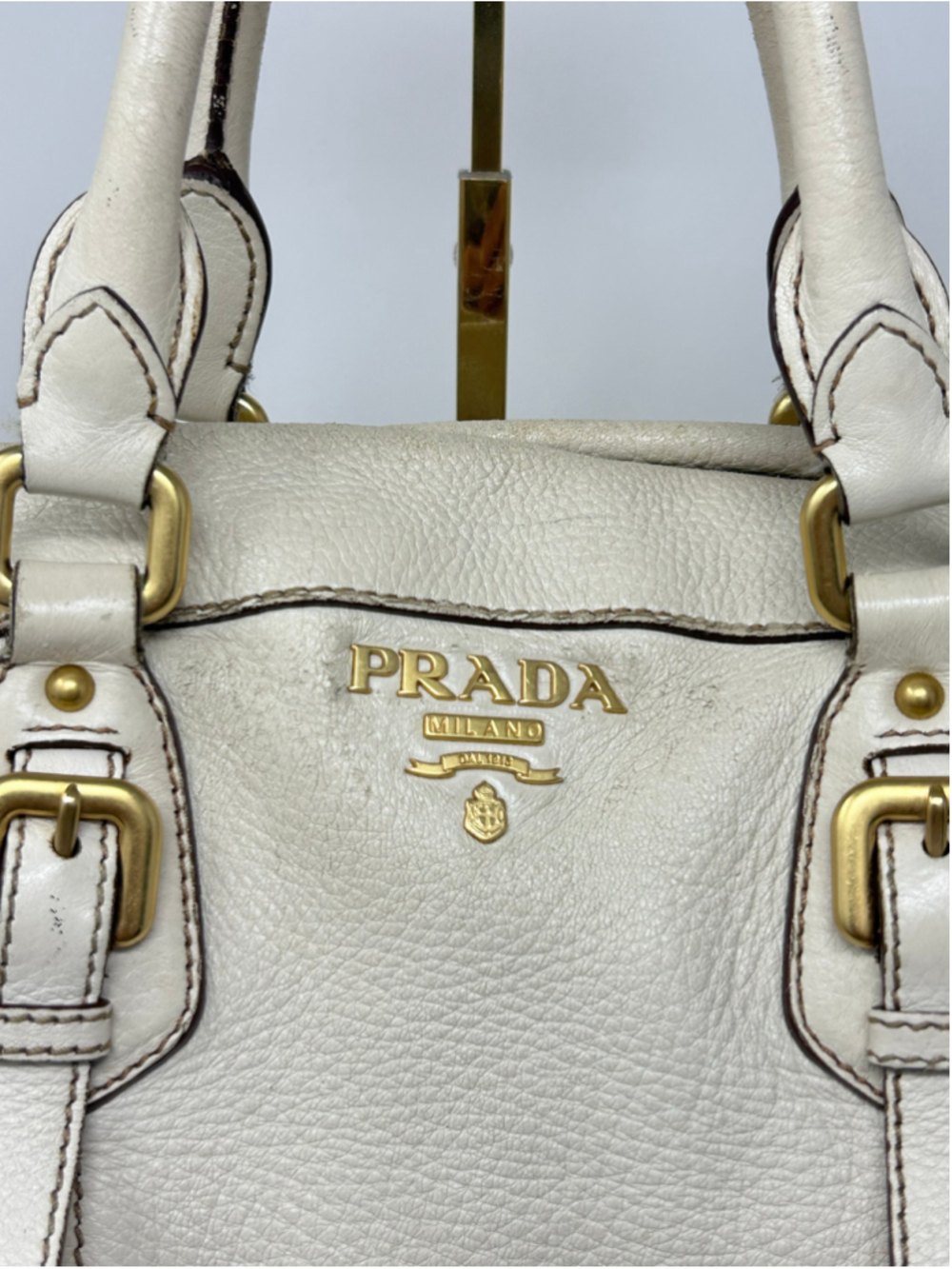 Prada Cervo Antik Leather Satchel Ivory Talco Crossbody Shoulder Bag - Picture 2 of 16